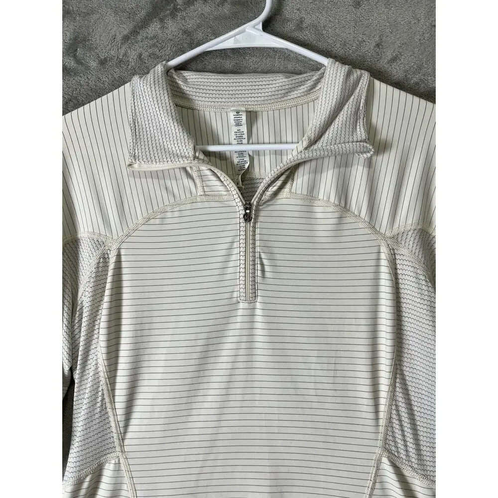 Lululemon Run For Gold 1/2 Zip Pullover Ghost Ivory Stripe Size 12 Athleisure